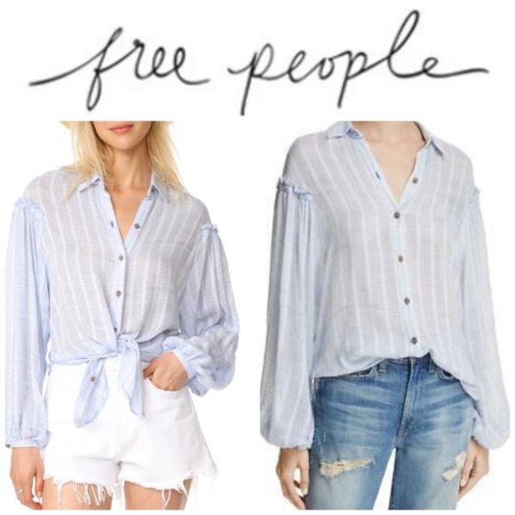 Free People Light Blue Blouse - Picture 3 of 12